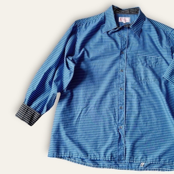 Vintage Haberdashers Pinstripe Shirt Buttoned Down Blue Cotton XXL Switzerland - Picture 3 of 12